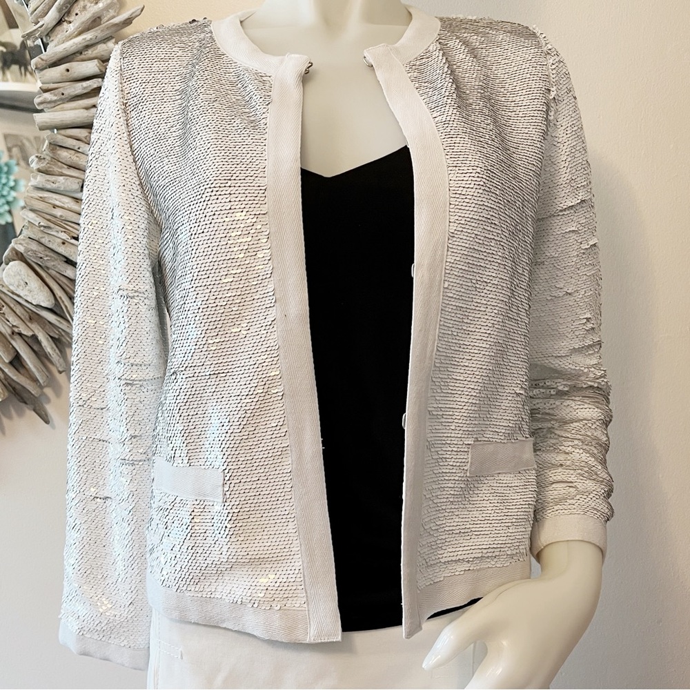 IIJIN White Silver Sequin Sequined Jacket Small
